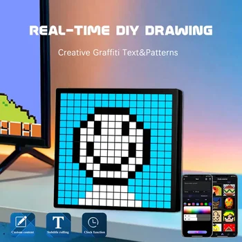 스마트 스크린 LED 매트릭스 픽셀 디스플레이 앱 제어 야간 조명 프로그래밍 가능 DIY 포토 프레임, 게임룸 책상 램프, 홈 데코 