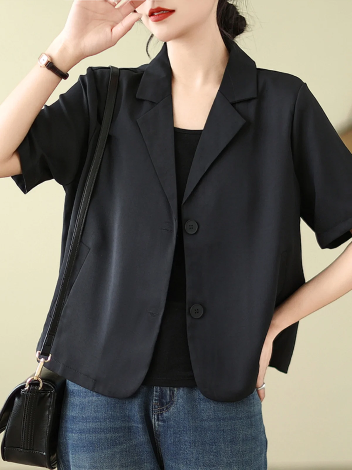 

Bla ort Suit Jaet for Women Summer 2025 New Arrival Commute Sle Regular Thin Pure Color Design Sensation Small Size