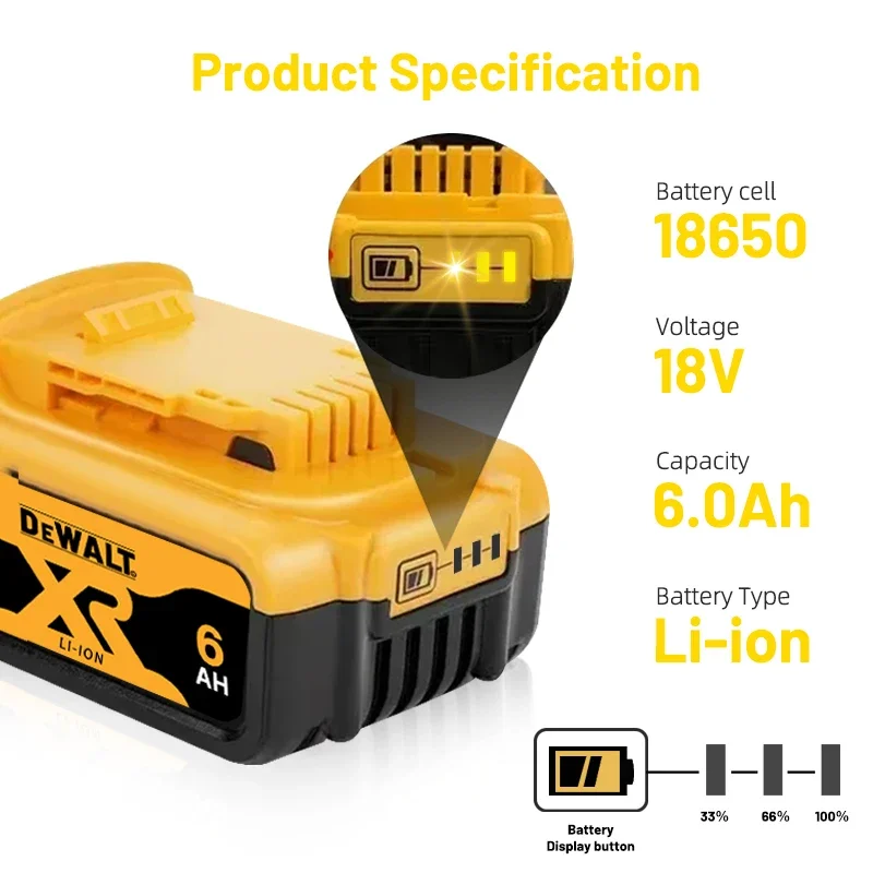 Batería Original DEWALT 5AH 6AH 9AH DCB203 18V 20V MAX Lithium-ion DCB206 DCB205 DCB204 DCB200 DEWALT Lithium-ion Power Tools