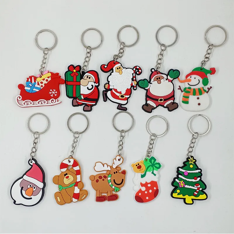 10pcsChristmas Key Ring Christmas Pendant Santa Claus Elk Snowman Keychain New Year Decoration Children Xmas Jewelry Gift брелок