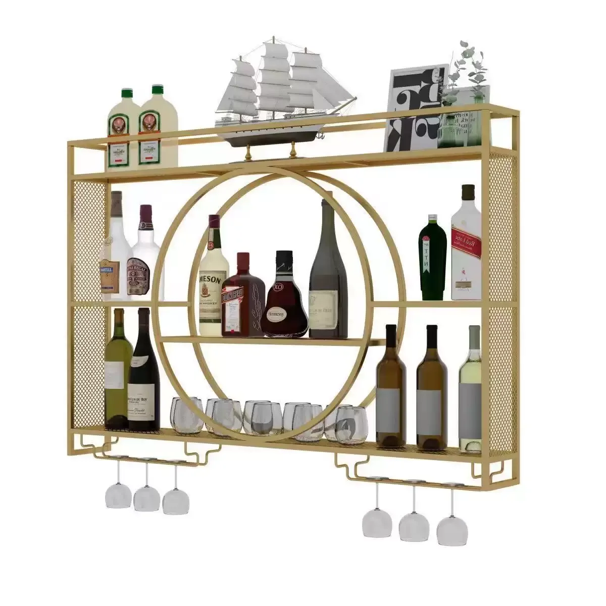 Ladies Luxury Wine Rack Golden Hotel Hanging Display Wall Wine Cabinet Bottle Size to be customized