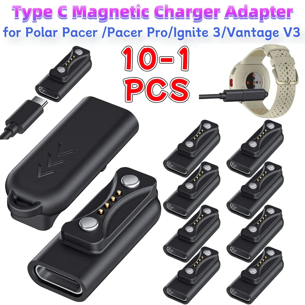 Cable de carga magnético USB C, convertidor de energía, adaptador de carga para reloj Polar Pacer/Pacer Pro, Ignite 3/Vantage V3, 10-1 Uds.