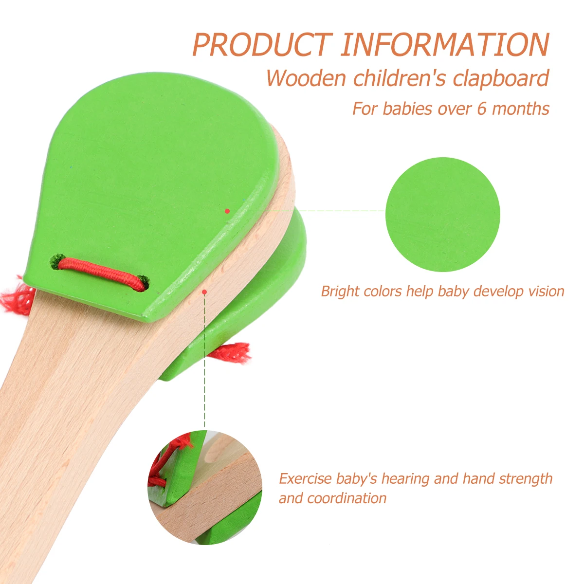 Wooden Castanets Long Handle Hand Clappers For Kids Lightweight Percussion Instruments Musical Instrument For Children