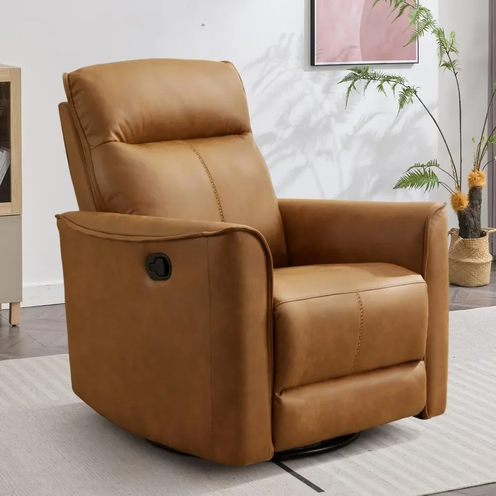 Manual Swivel Rocker Recliner, Glider Recliners with Padded Armrest and Backrest, Soft Leather Nursery Rocking Chair Reclining