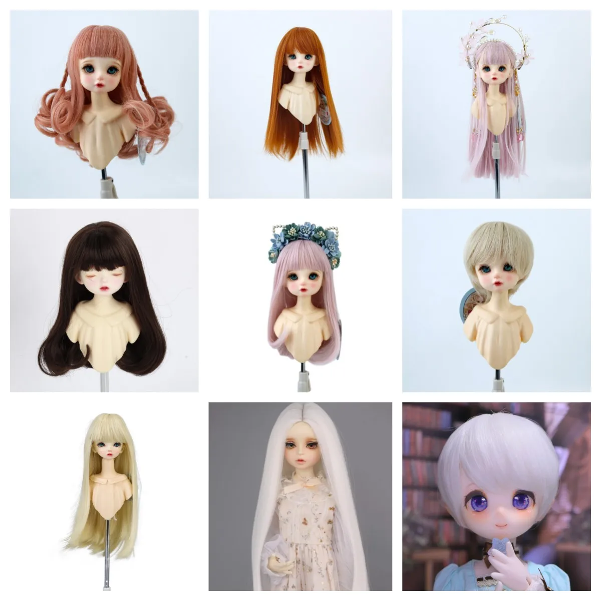 

1/6 Doll Wigs 16-16.5cm Head Circumference Long Short Curly Wavy Pink White Orange Varies Synthetic Hair For BJD SD Doll Tress