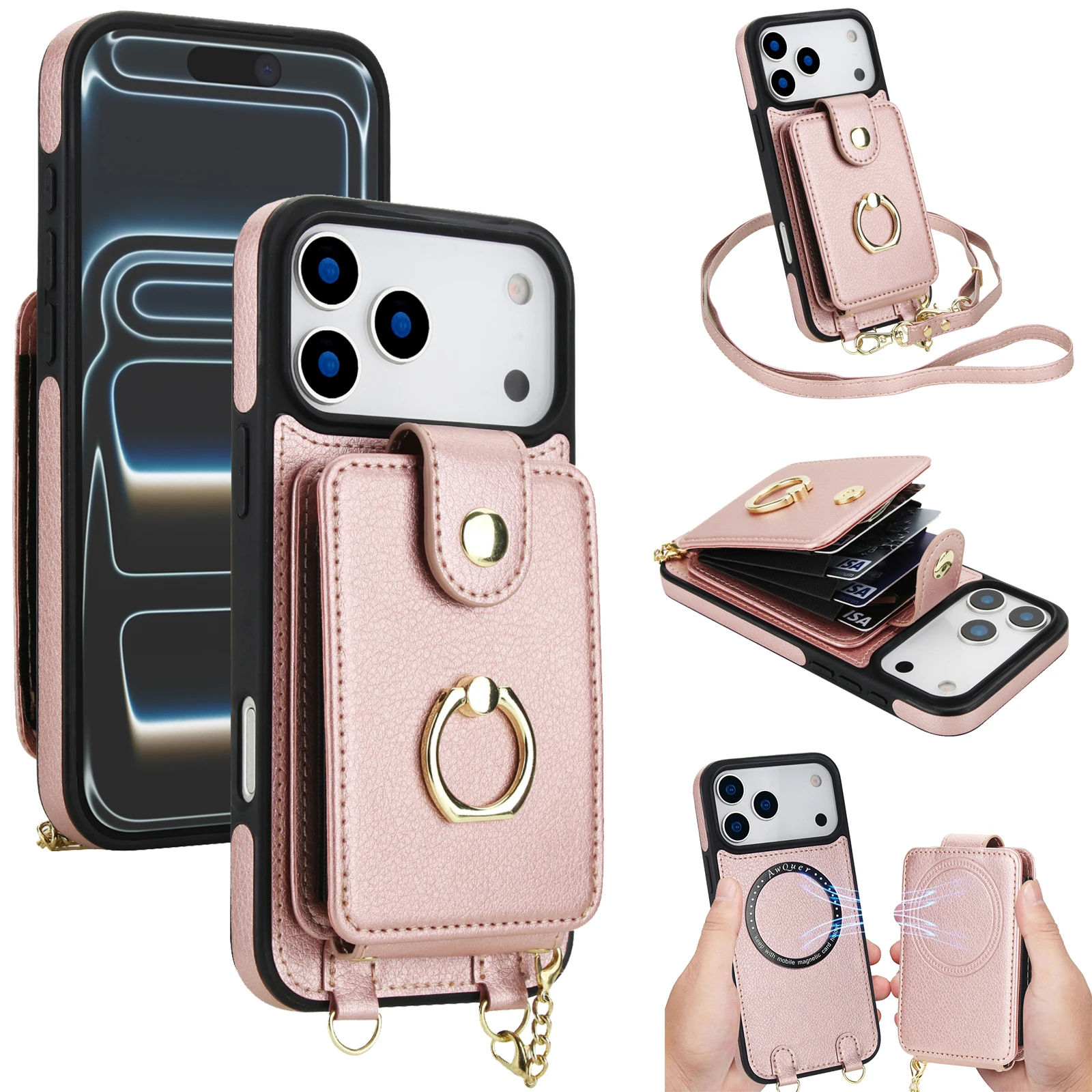 

2 in 1 Detachable Crossbody Magnetic Cards Solt Leather Wallet Case For iPhone 17 Pro Max 16 Plus 15 14 13 12 Shockproof Cover
