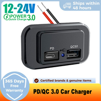 Dual USB Car Charger Socket PD QC 3.0 Quick Charging Outlet Panel Power Adapter 12V/24V for Motorcycle ATV Truck Boat