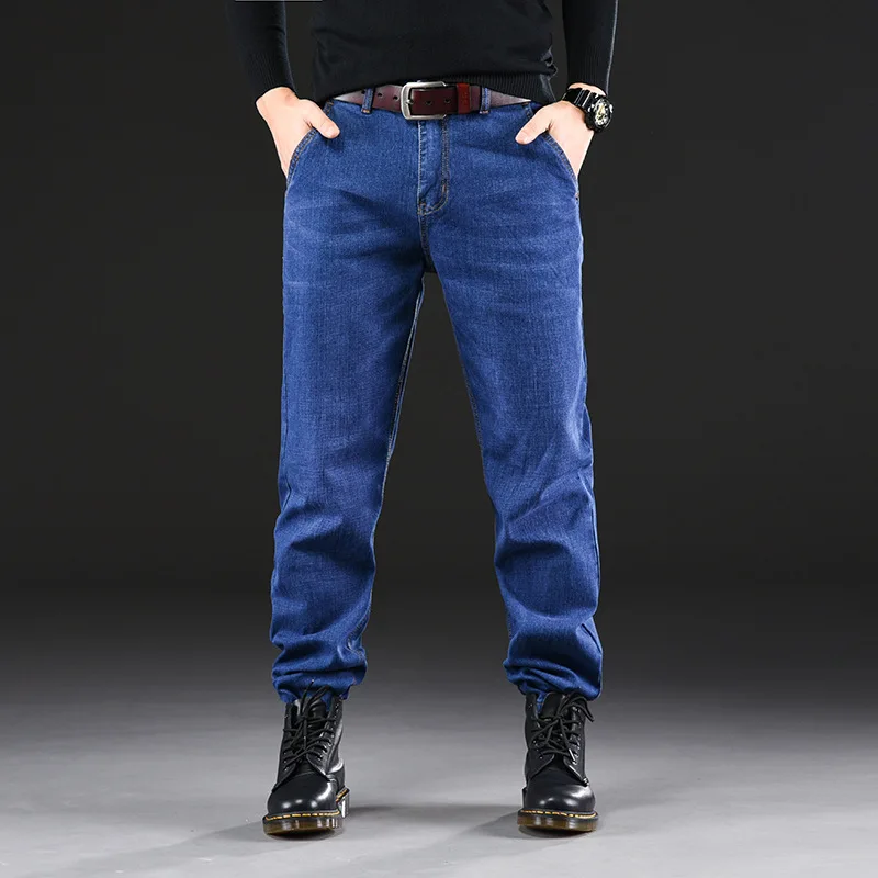 

High Elasticity Jeans Men's Loose Straight Big Size Trousers Autumn Blue Black Jeans 50 48 46