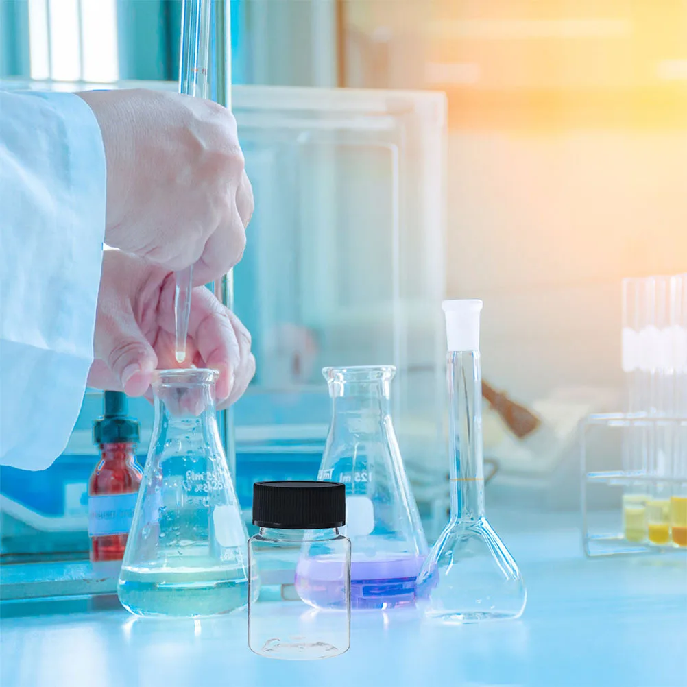10 قطعة زجاجات عينة بلاستيكية شفافة واسعة الفم آمنة ختم حاوية كاشف صغيرة تخزين السائل للفصول المختبرية