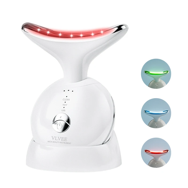 VLVEE Dispositivo di bellezza per il collo EMS Massaggiatore per il viso Collo facciale Lifting 3 colori Pelle leggera Stringere Ridurre il doppio mento Strumenti per la cura della pelle
