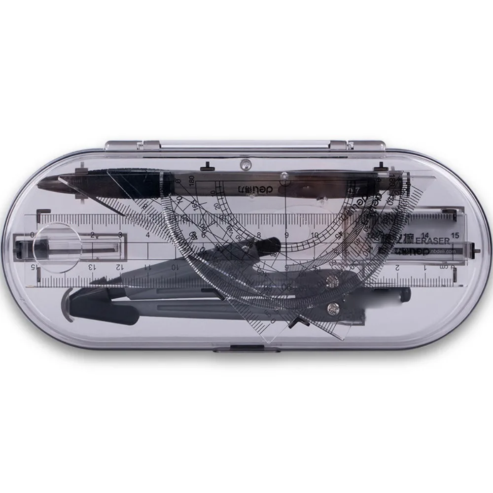 Juego de reglas transparentes, regla recta, borrador, lápiz, brújula, Juego de lápices mecánicos, herramienta de dibujo cuadrada, escuela, Oficina