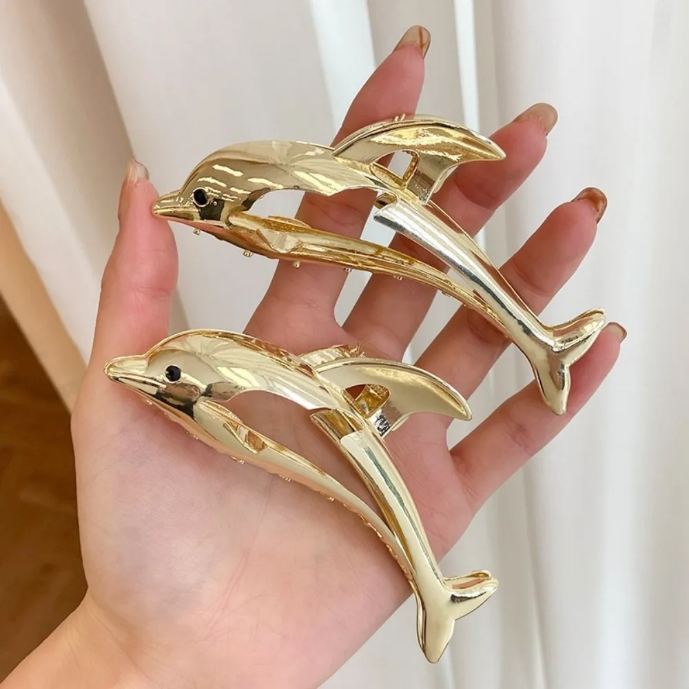 1 Stück Minimalistische Metallische Delfin-Hai-Haarklammer Modische Ozean-Tier-Haaraccessoires für Dickes Haar Sommer-Strand-Stil – Detail 4