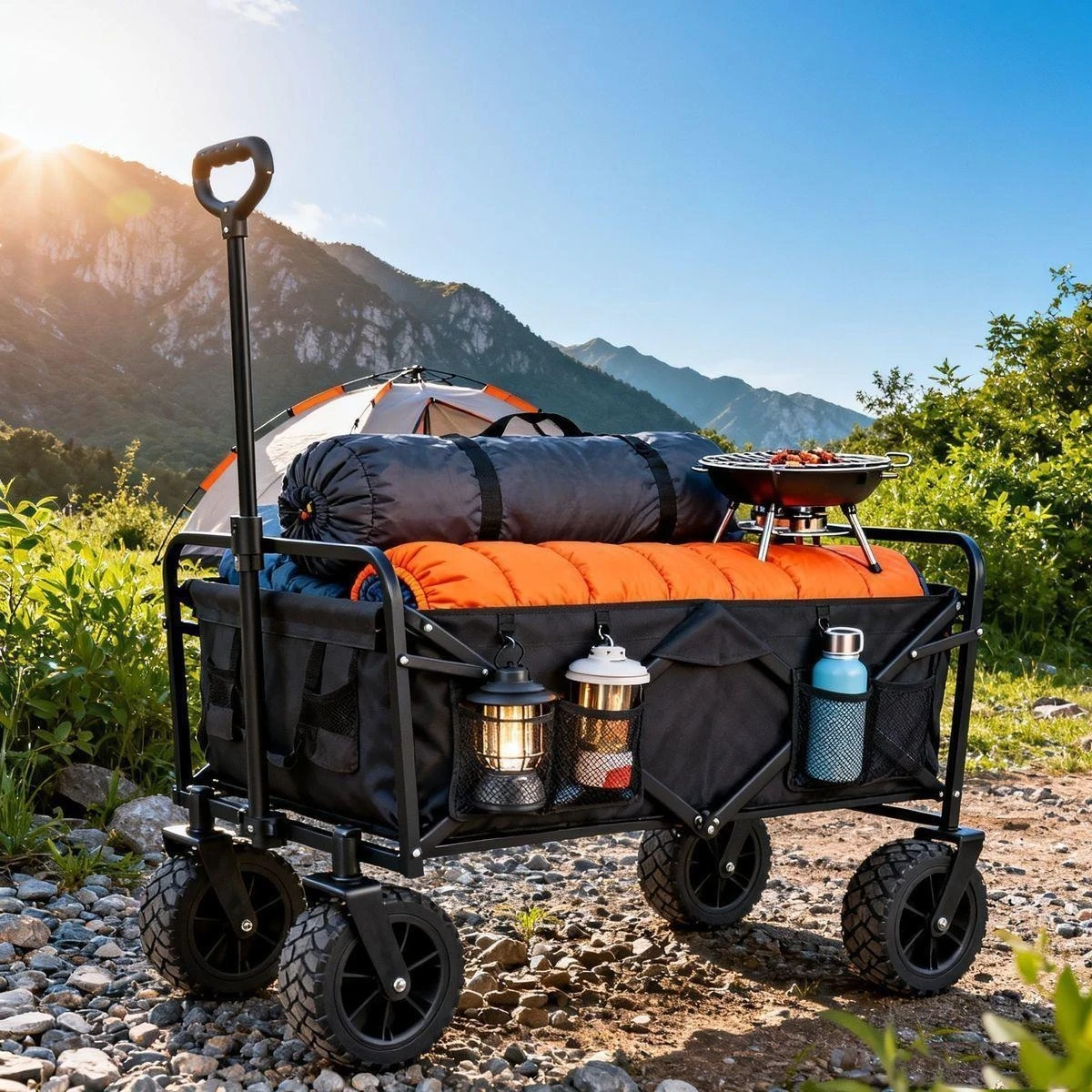 Foldable , camping , picnic cart, oversized reclining camp cart, camping hand-pull rod, stall trolley