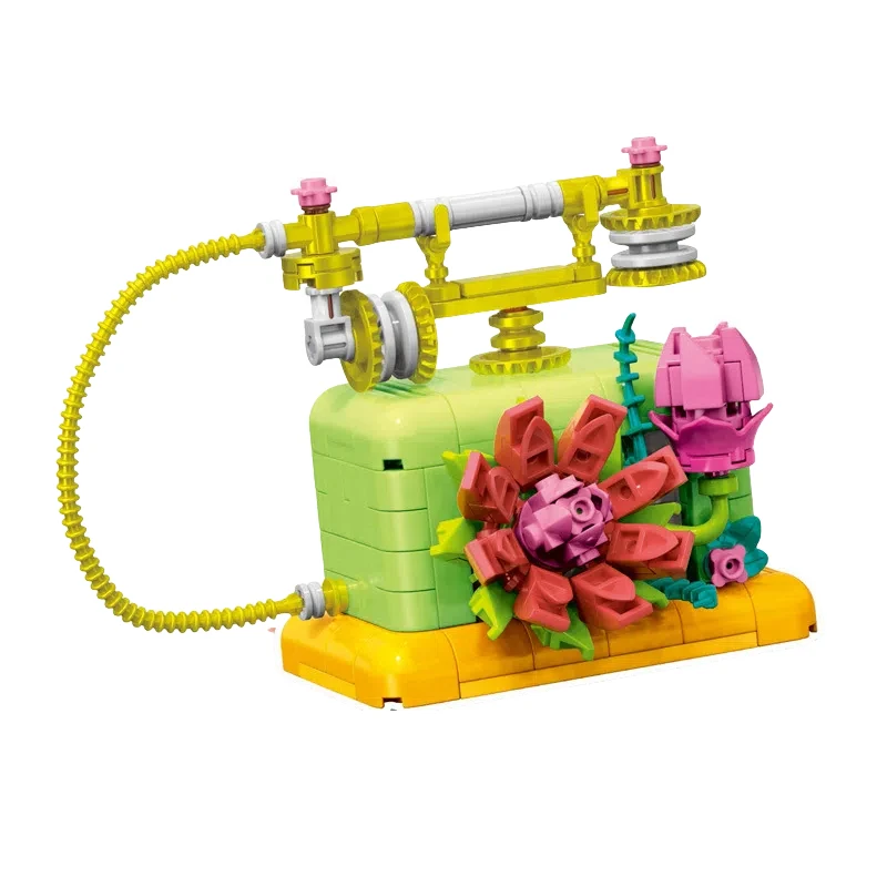 MOC Flower Time Treasures Micro Building Block Set 4PCS Phone Camera Typewrite Educational Toy For Children Holiday Kid Gifts