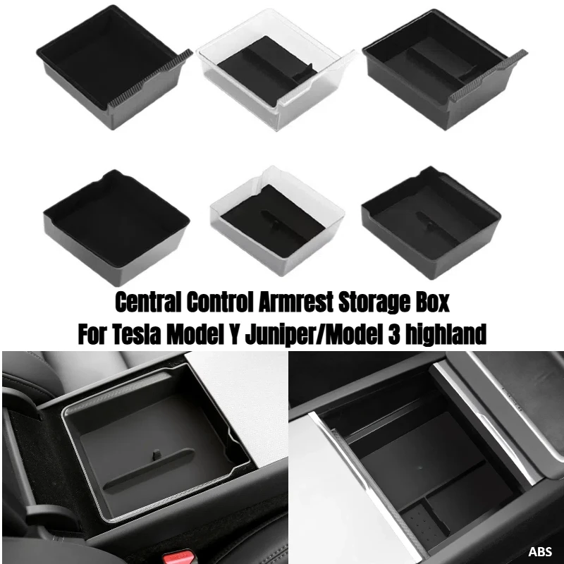 

Flocking Central Control Storage Box for Tesla Model Y Juniper/Model 3 Highland 2025 Armrest Box Organizer Tray ABS Accessories