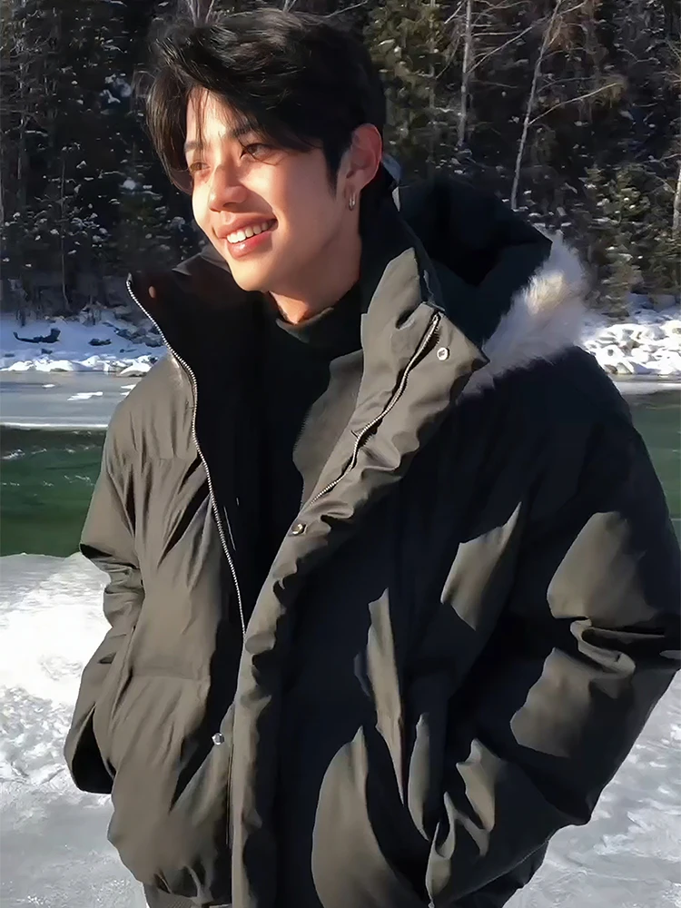 

Мужская зимняя утепленная куртка из искусственной кожи с меховым воротником, прямого кроя, молодежная, модная