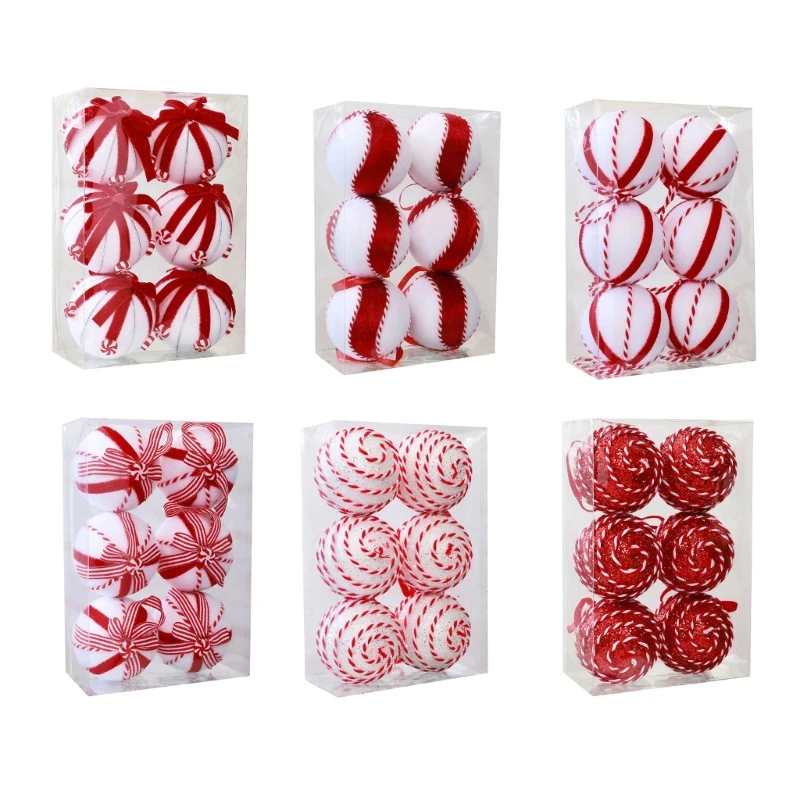 XX9B 6 Christmas Ball Decorations Plastic Baubles Ornament Set with Hanging Cord for Wreath, Mantels, and Retail Window Display