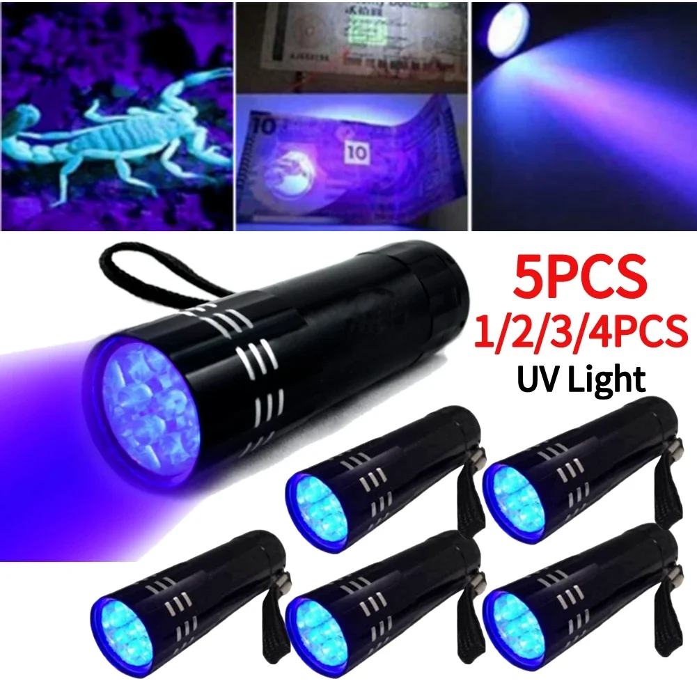 UV Light Scorpion Banknote Detection Ultraviolet Flashlight LED Torch Aluminum Black Purple Mini 4.5V Portable Lightweight Lamp