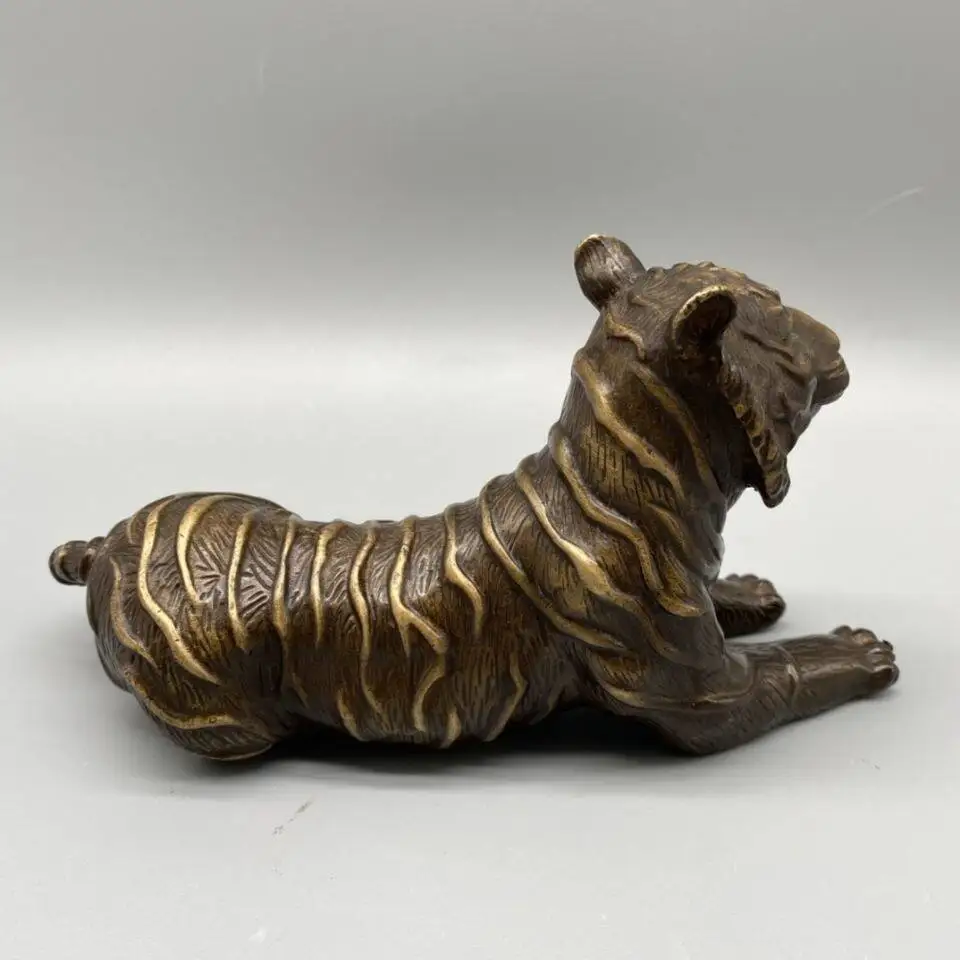 Vintage Copper Gilded Twelve Zodiac Tiger Statue Ornament Home Office Desktop Decoration exquisite handicraft