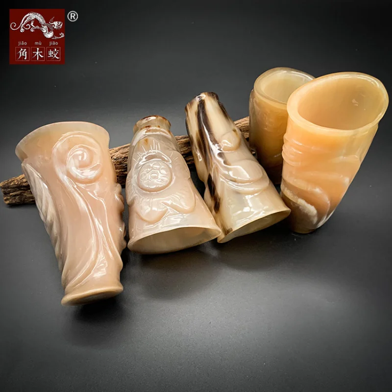 

Carved Yak Horn Cup for Water, Wine, and Tea - Thick, Handmade Craft Ornament