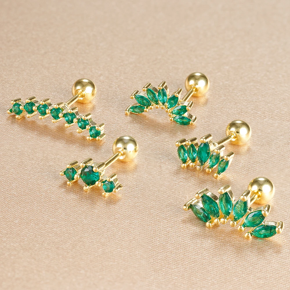 Fashion Green Zircon Stainless Steel Minimal Stud Earrings Small Helix Tragus Cartilage Cross Heart Earring Piercing Jewelry 1pc
