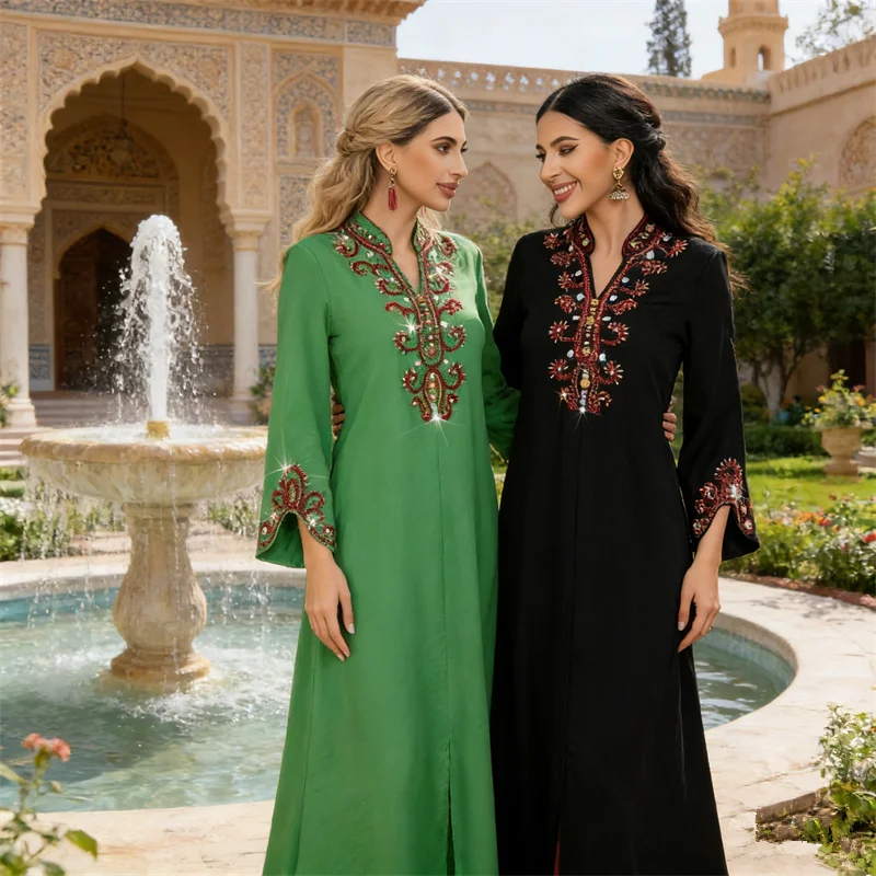

Dubai Diamond Women Dress Turkey Robe Elegant Fashion Long Dresses Arab Muslim Abaya Islam Clothing Eid Djellaba Ramadan Vestido