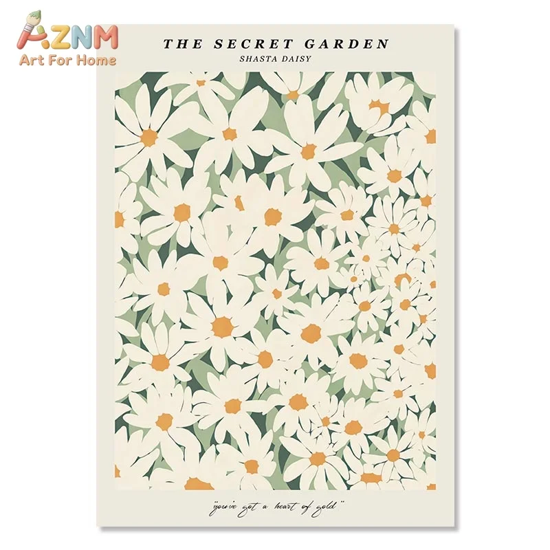 AZNM Frameless Canvas Wall Art, Neutral Matisse Cutout Floral Print, Tokyo Flower Market Pastel Magnolia Daisy Botanical Poster view 5