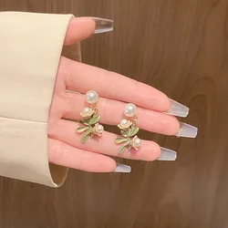 925 Silver Needle Korean Edition Flower And Leaf Fresh And Sweet Forest Style Small And Luxury High Grade Earrings And Earrings