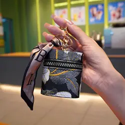 New Mini Chinese Embroidered Earphone Bag Zero Wallet Keychain Portable Storage Bag Wireless Earphone Protection Case