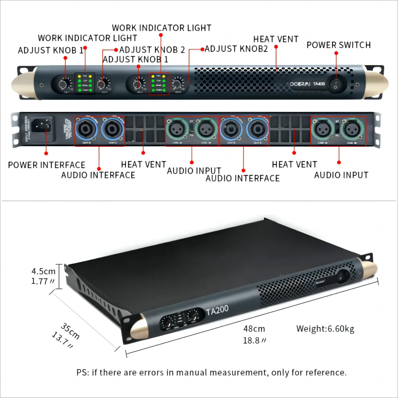Gooermi 4 Channel Professional Digital Audio Amplifiers with Class D Amplifier Board Use for DJ Stage