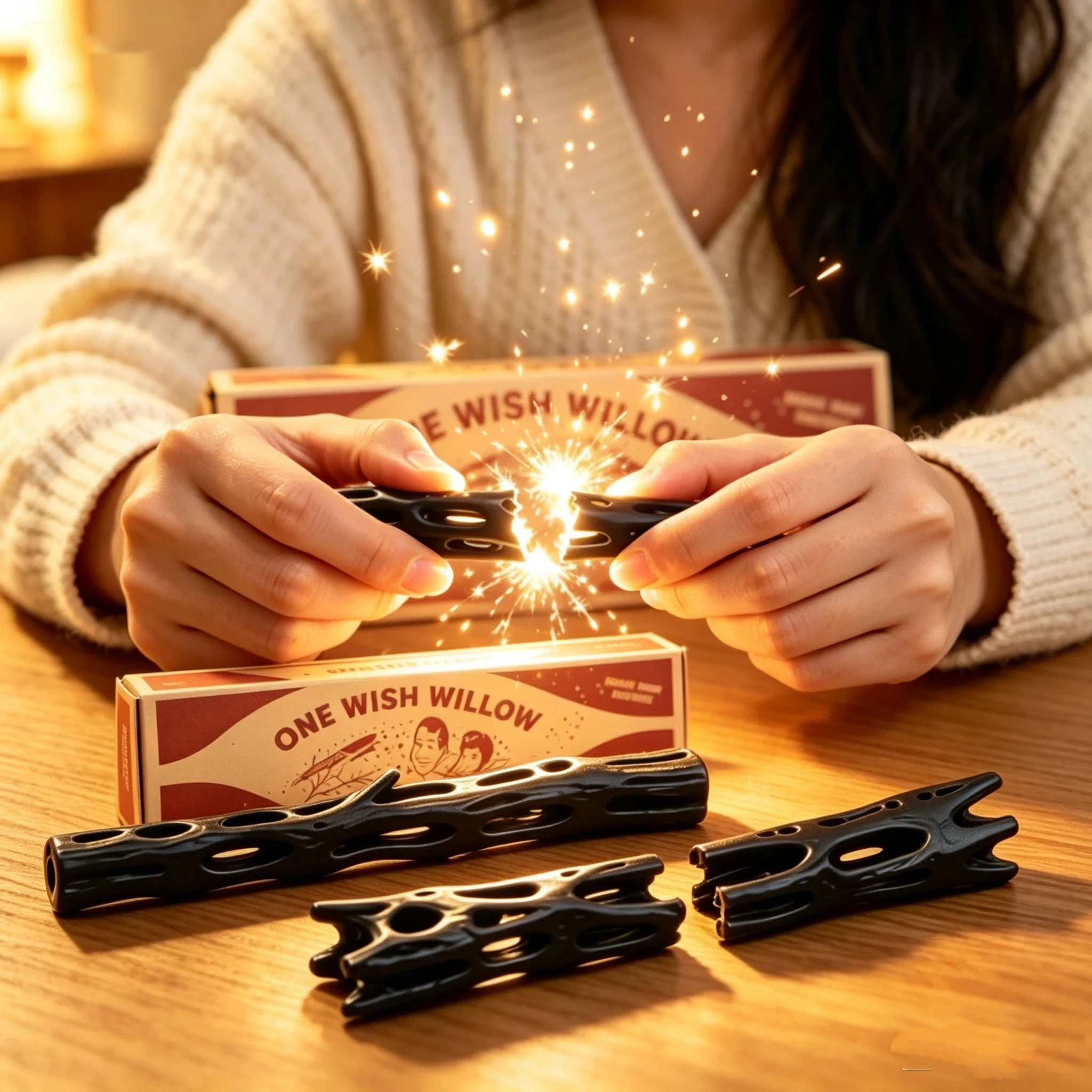 Creative Black One Wish Willow 3D Printed Foldable Willow Stick Festive Decor Craft Ornament For Party Interactive Gift