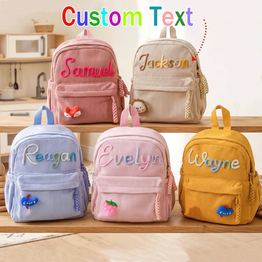Personalized Small High-Quality Corduroy Backpack – Customizable School Bag with Name Print; Cute and Practical