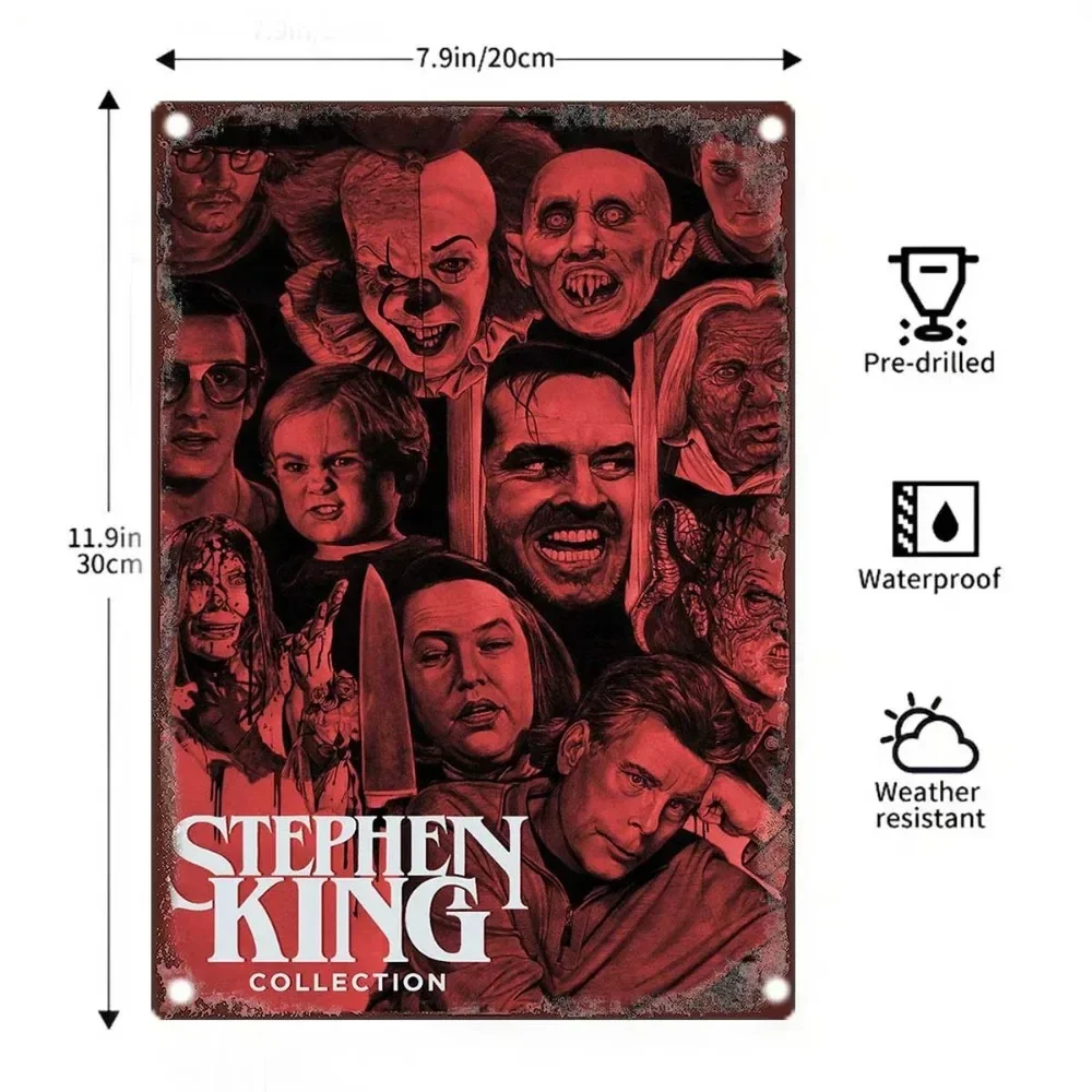 مجموعة STEPHENKINGARCH ستيفن كينج لافتة معدنية عتيقة - لوحة فنية جدارية حديدية مستطيلة، ديكور بطابع رعب لشريط المنزل