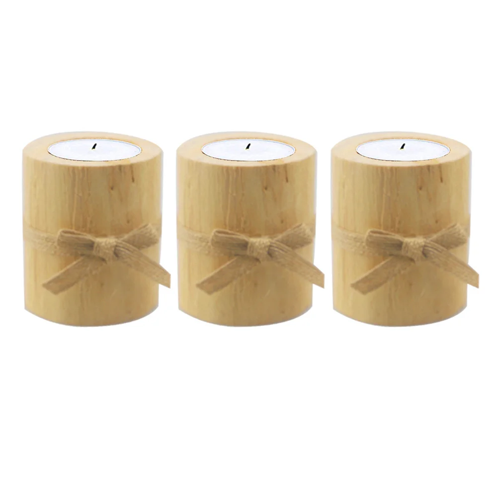 

3Pcs Wooden Tealight Holders Fine Workmanship Pine Candlestick for Weddings Dinner Table Centerpiece Decor Holder