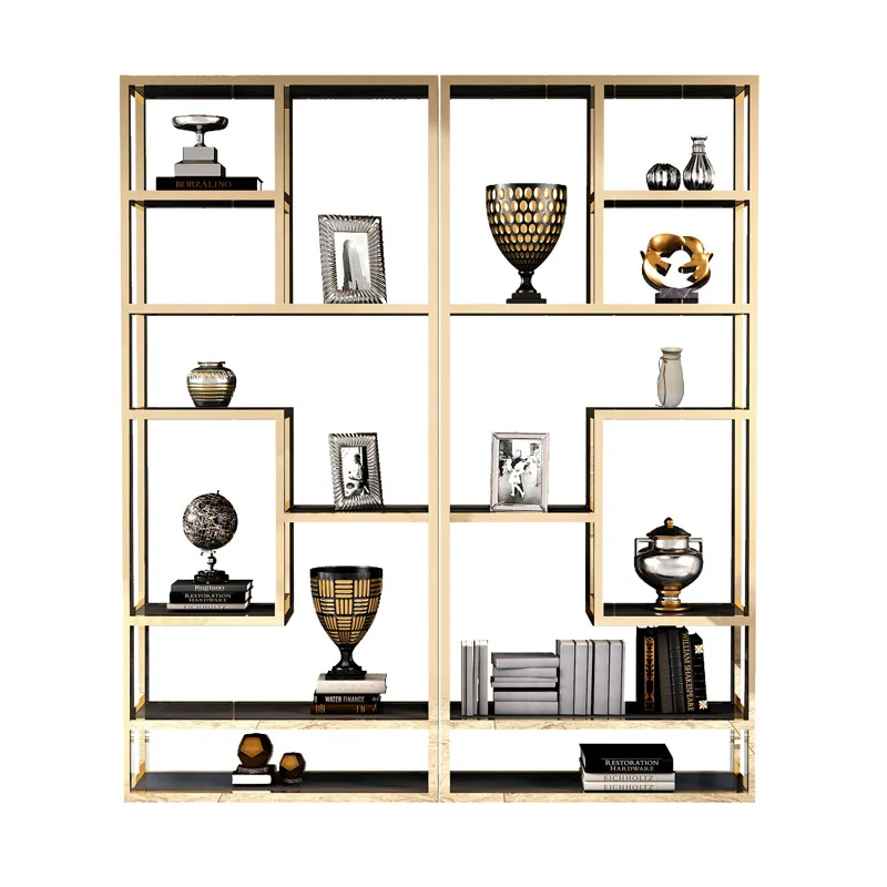 Bookshelf Floor-to-ceiling multi-layer display cabinet Simple stainless steel villa shelf