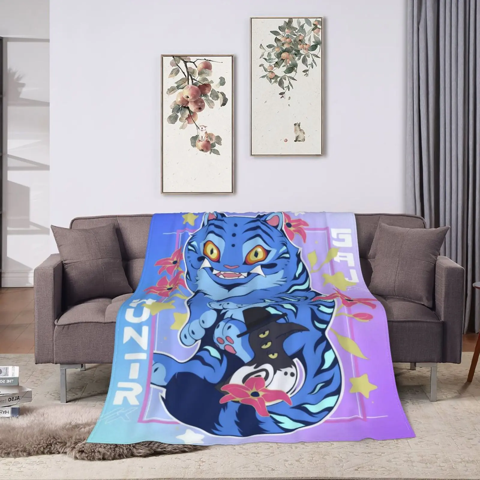 أنيمي النمر شيطان هنتركس دافئ الفانيلا بطانية ، جميل K-Pop شيطان هنتر أنيمي الدافئة رمي بطانية لغرفة المعيشة ، ديكور المنزل