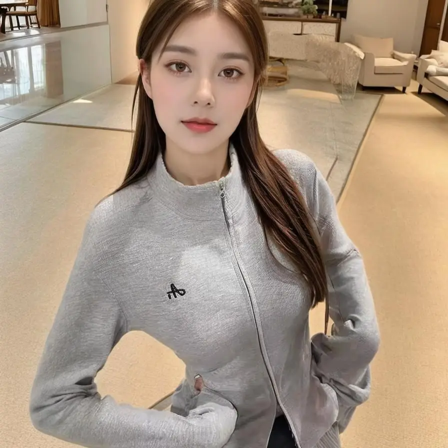 2025 New Simple Sport Style Zipper Hoodie Women's Slimming Cardigan Grey Autumn Fashionable Versatile Long Sleeve Hoodie
