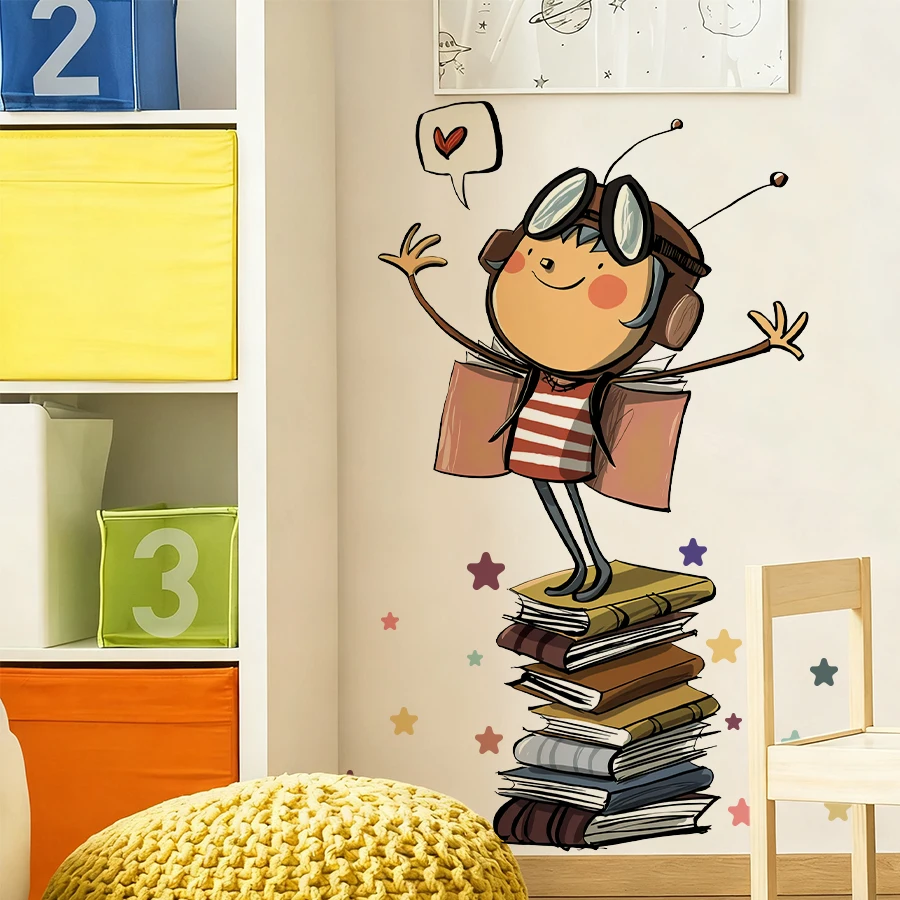 1Pc Back to School Kids Room Wall Decal Cartoon Pilot Book Airplane Sticker for Classroom Nursery Decor – Fun Learning & Flying