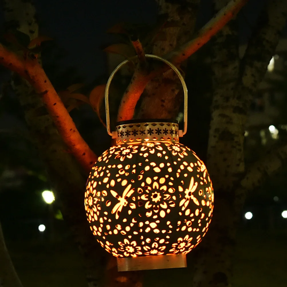 

1pc Hanging Solar Lantern Wrought Iron Hollow Light Outdoor Garden Yard Decoration Solar Powered Lamp Dusk Dawn Auto On-Off