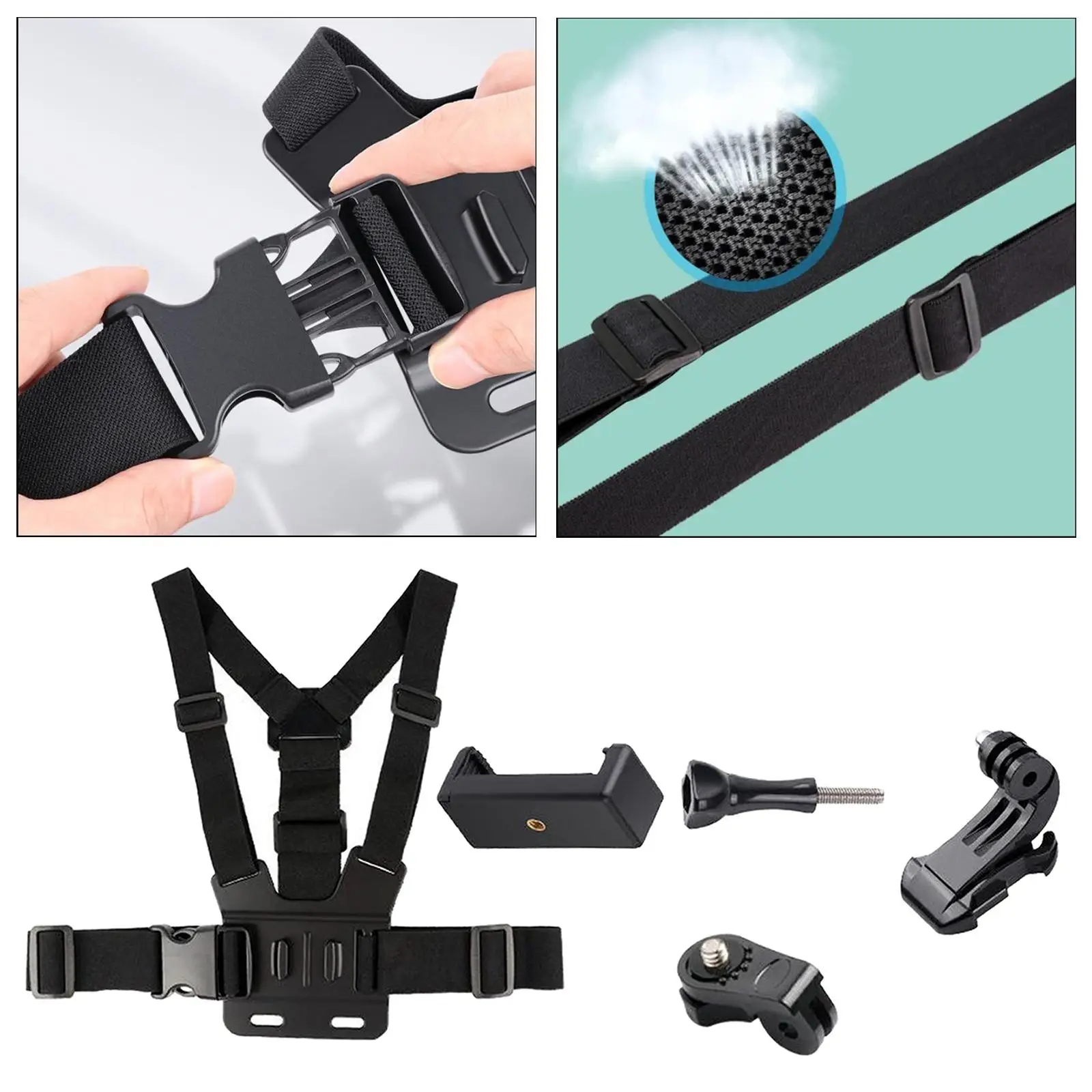 1Pc Adjustable Phone Clip Holder With Chest Strap Fixation Bracket for Sport Camera Mobile Phone Camera Black Holder Accessory
