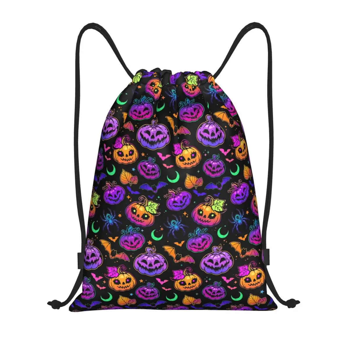 Custom Halloween Pumpkin Spider Bats Magic Mysterious Horror Drawstring Backpack Gym Sport Sackpack Foldable Training Bag Sack