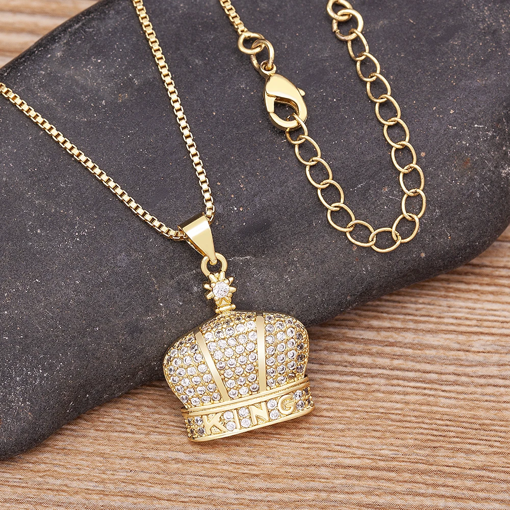 Nidin Neue Klassische KÖNIG Crown Anhänger Halskette für Männer Frauen Punk Brief Choker Gold Überzogene Kette Hip Hop Party Schmuck geschenke