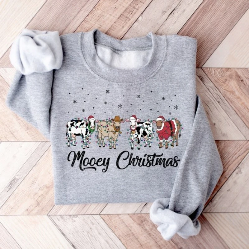 البقرة عاشق هدية مضحك عيد الميلاد عطلة مزرعة المرأة الخريف والشتاء Crewneck طويلة الأكمام البلوز الكبار مطابقة هوديس