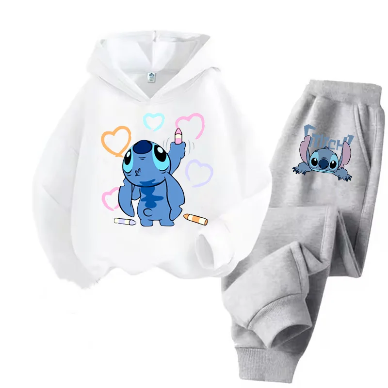 Y2k 2pcs Set Clothing Lilo and Stitch Hoodie Kids Children Long-sleeves Girls Sweatshirt + Pants Sets for Baby Boy Clothes