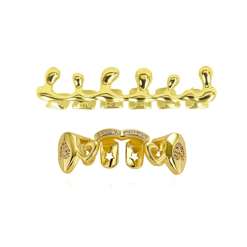 Wholesale Heart Design Grillz Teeth Jewelry Drop Shape Tooth Cover Hip Hop Fashion Mouth Accessories Dropshipping