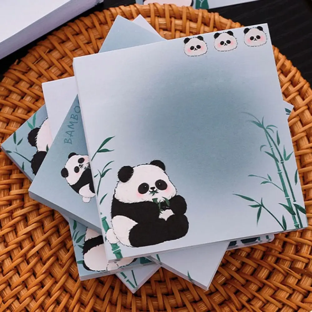 10 pcs Cartoon Self-adhesive Sticky Notes Square Ins Style Panda Notepads School Supplies Smooth Writing Memo Pad Notebooks