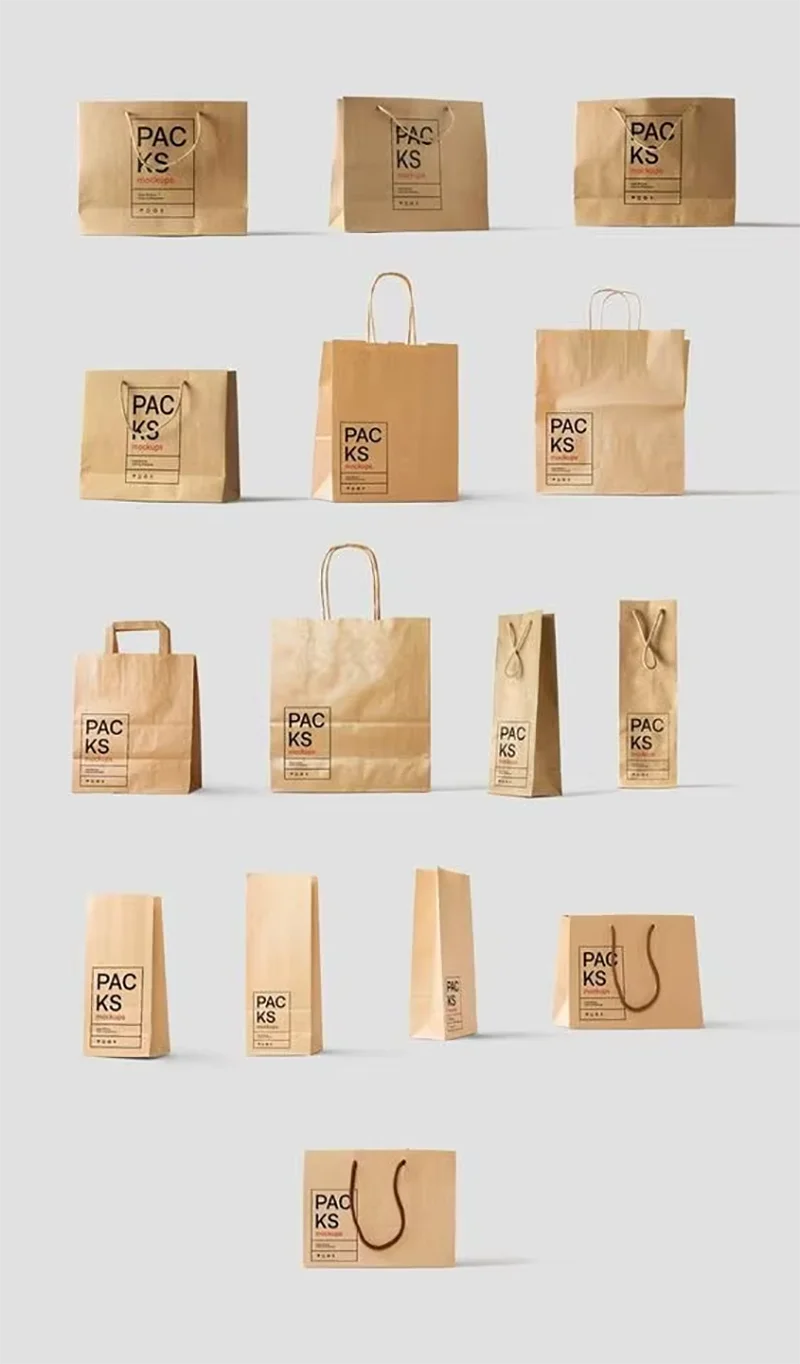 Impressão personalizada logotipo compras presente alça artesanato café comida takeout restaurante saco de embalagem preto branco marrom saco de papel kraft