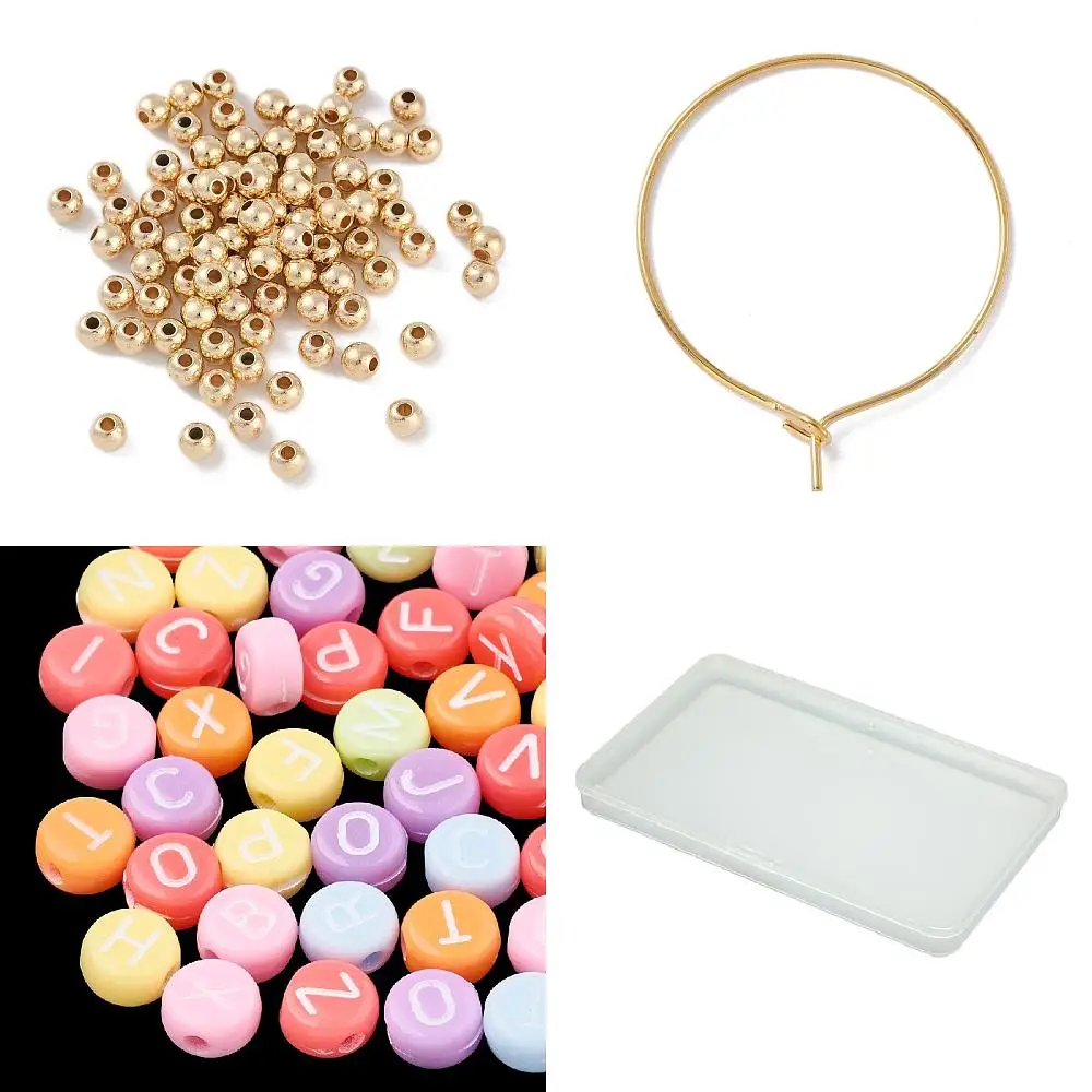 Wine Glass Charms Making Kit 1100Pcs Opaque Acrylic Letter Beads 100Pcs Iron Hoop Findings 200Pcs Plastic Round Beads Wine