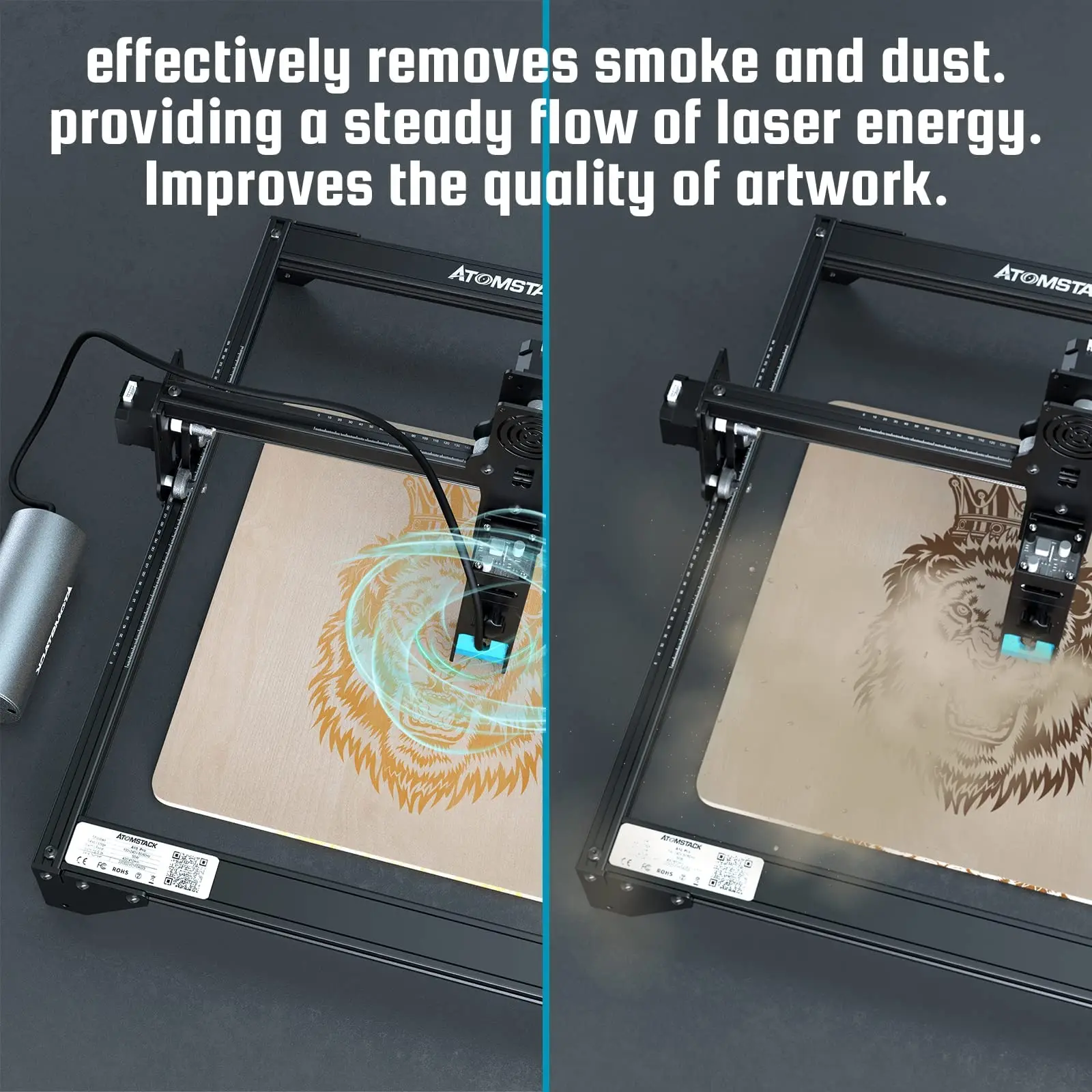 A5 Pro 5.5W 조각 기계 CNC 커터 410x400mm F30 에어 어시스트 30 L/min 눈 보호 고정 초점