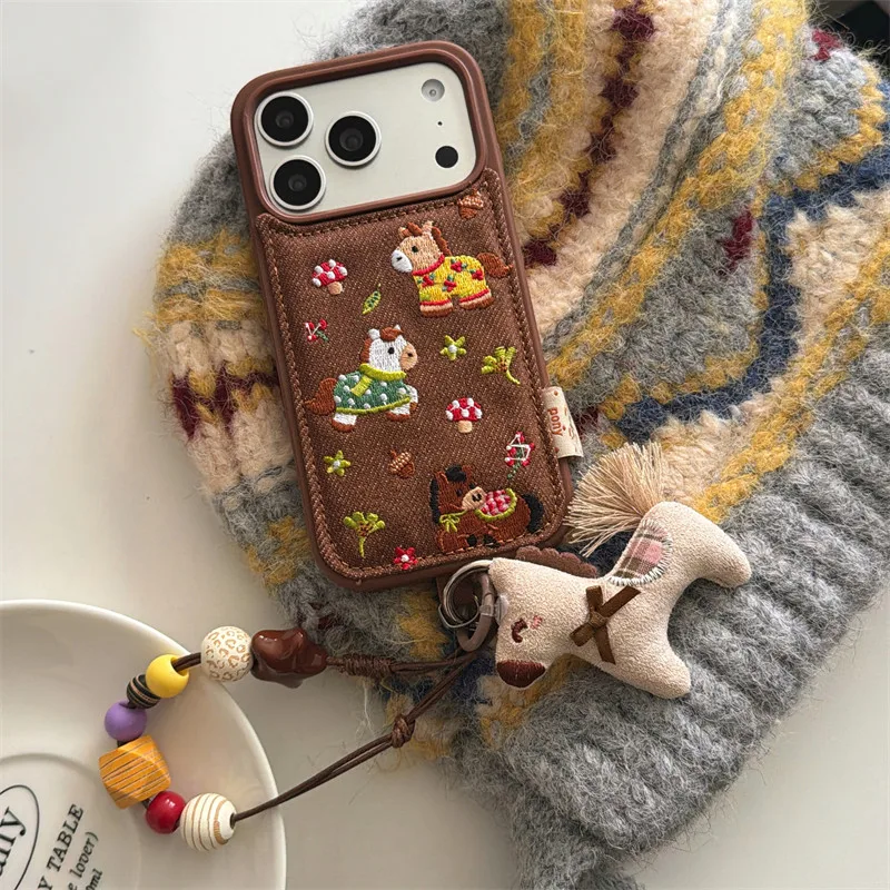 

Kawaii Cartoon Girl Phone Case For iPhone 17 Pro 16 15 14 Pro Max Cover with Chain Shockproof Protective Cases For iPhone 16Prom